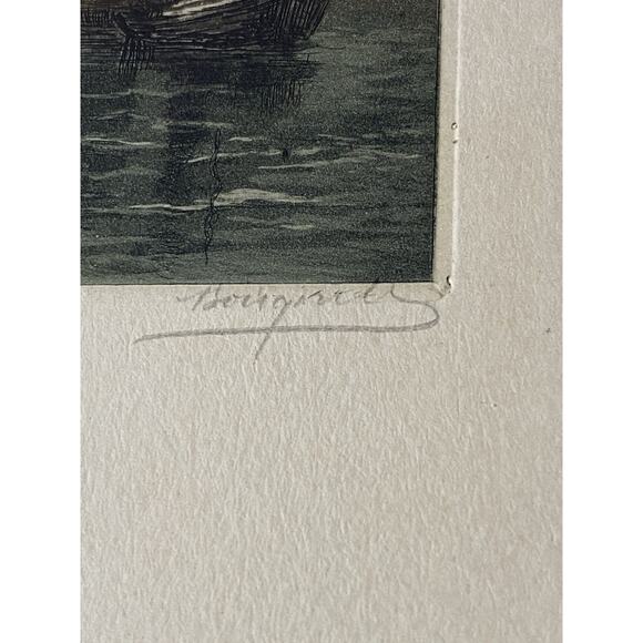 Huguet — Hand-Colored Aquatint Etchings, Twilight Fishing Boats (Pair) - Picture 3 of 15